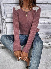 Load image into Gallery viewer, Women's Lace Long Sleeve Shirts Lightweight Fall Casual Crewneck Pullover T Shirt Tops