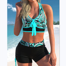 Load image into Gallery viewer, Traje de baño estampado de bikini con falda boxer dividida de talla grande explosiva para mujer - España