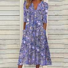 Load image into Gallery viewer, Vestido casual estampado con cuello en V y bolsillos abiertos - EspaƱa
