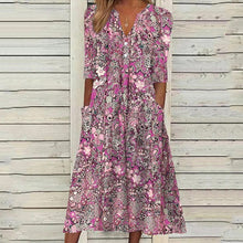 Load image into Gallery viewer, Vestido casual estampado con cuello en V y bolsillos abiertos - EspaƱa
