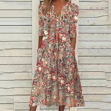 Load image into Gallery viewer, Vestido casual estampado con cuello en V y bolsillos abiertos - EspaƱa