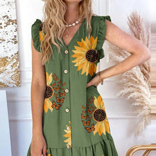 Load image into Gallery viewer, EnvĆo gratisš„Vestido suelto estampado con cuello de pico y botones - EspaƱa