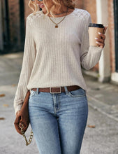 Load image into Gallery viewer, Women's Lace Long Sleeve Shirts Lightweight Fall Casual Crewneck Pullover T Shirt Tops