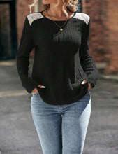 Load image into Gallery viewer, Women's Lace Long Sleeve Shirts Lightweight Fall Casual Crewneck Pullover T Shirt Tops