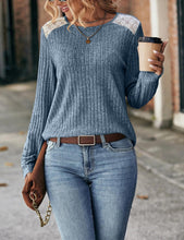 Load image into Gallery viewer, Women's Lace Long Sleeve Shirts Lightweight Fall Casual Crewneck Pullover T Shirt Tops