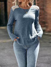 Load image into Gallery viewer, Women's Lace Long Sleeve Shirts Lightweight Fall Casual Crewneck Pullover T Shirt Tops