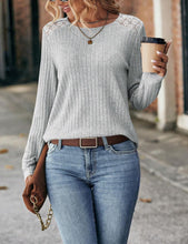 Load image into Gallery viewer, Women's Lace Long Sleeve Shirts Lightweight Fall Casual Crewneck Pullover T Shirt Tops