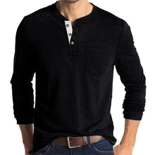Load image into Gallery viewer, Mens Casual Round Neck Buttons Shirt Tops Soild Color Long Sleeves Slim Fit Tee