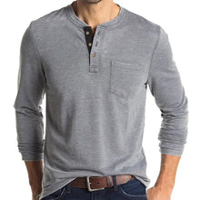 Load image into Gallery viewer, Mens Casual Round Neck Buttons Shirt Tops Soild Color Long Sleeves Slim Fit Tee