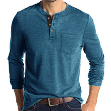Load image into Gallery viewer, Mens Casual Round Neck Buttons Shirt Tops Soild Color Long Sleeves Slim Fit Tee