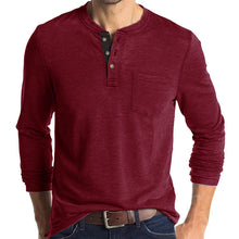 Load image into Gallery viewer, Mens Casual Round Neck Buttons Shirt Tops Soild Color Long Sleeves Slim Fit Tee
