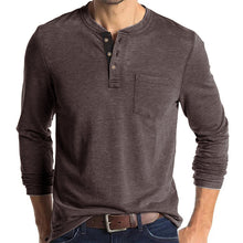 Load image into Gallery viewer, Mens Casual Round Neck Buttons Shirt Tops Soild Color Long Sleeves Slim Fit Tee