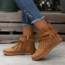 Load image into Gallery viewer, Women&#39;s Suede Fringe Drop Round Toe Flat Boots
