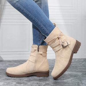 Women Buckle Decor Tie Side Faux Suede Boots