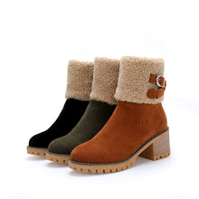 Load image into Gallery viewer, Women&#39;s thick heel leather buckle warm boots
