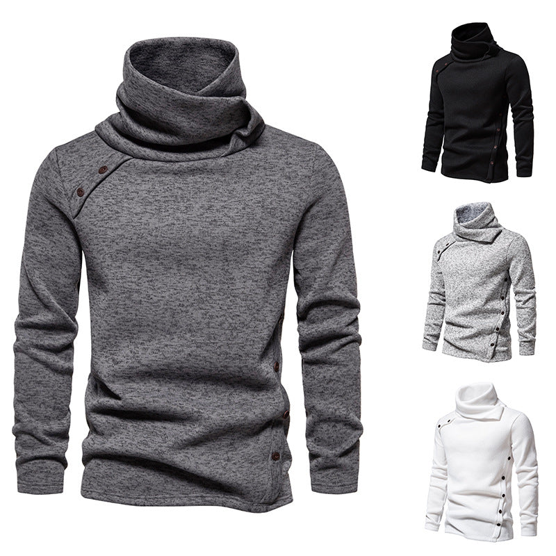 Men's Ribbed Knit Zipper Plain Stand Collar Pullover Sweater
