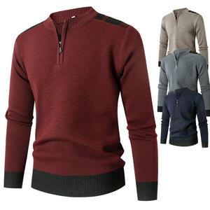 Winter Men Solid Knitted Sweater Half Zip Stand Collar Men Clothes Casual Sweater