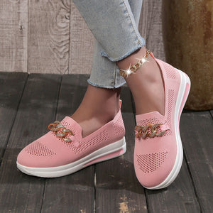 Metal buckle mesh breathable thick heel casual women's shoes