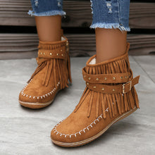 Load image into Gallery viewer, Women&#39;s Suede Fringe Drop Round Toe Flat Boots
