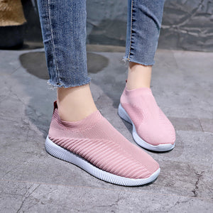 Round-toe fly-knit mesh flat women's shoes