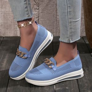 Metal buckle mesh breathable thick heel casual women's shoes