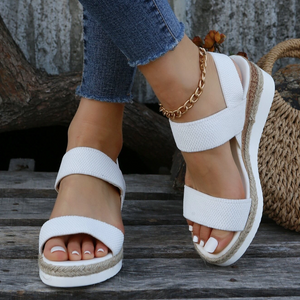 Stretch Peep Toe Casual Side Hollow Slope Bottom Sandals