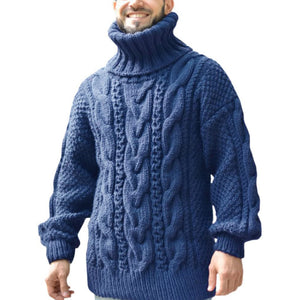 Mens Sweaters Turtleneck Cable Knitted Pullover