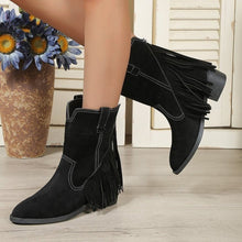 Load image into Gallery viewer, Winter tassel thick heel pointed toe high boots
