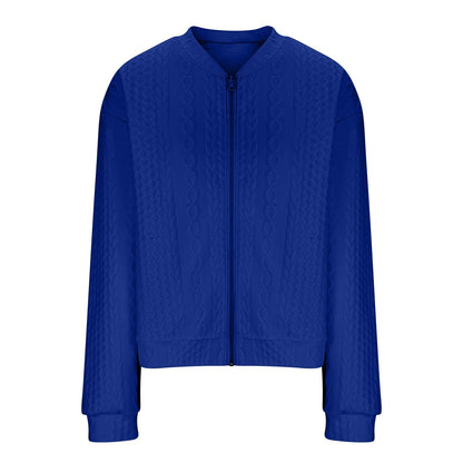 Casual Jacket For Women Fall Winter V-Neck Solid Color Cable Knitted Coat Zipper Long Sleeve Loose Sweatshirt