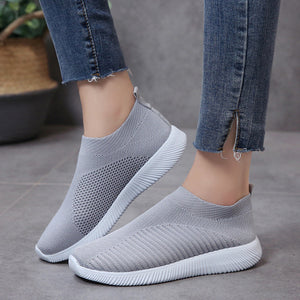 Round-toe fly-knit mesh flat women's shoes