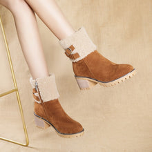 Load image into Gallery viewer, Women&#39;s thick heel leather buckle warm boots
