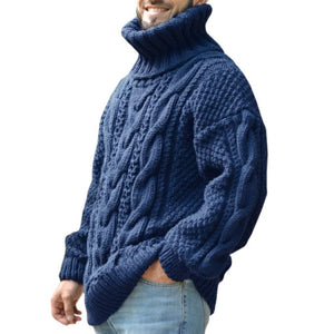 Mens Sweaters Turtleneck Cable Knitted Pullover