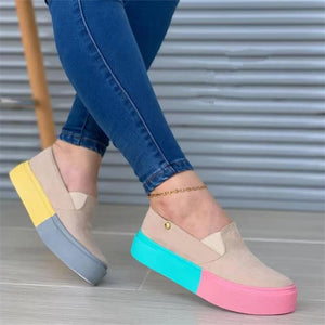 Autumn round toe fashion color block shoes for women