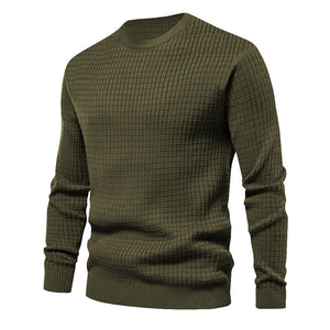 Mens Autumn And Winter Casual Loose Knitted Checkered Round Neck Hatless Versatile Long Sleeve Sweater