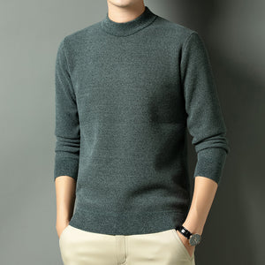 Men Autumn Winter New Solid Color Mock Neck Fleece Sweater