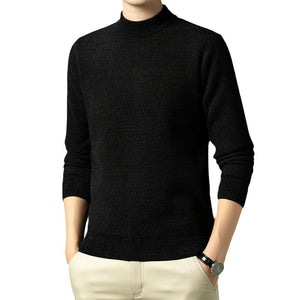 Men Autumn Winter New Solid Color Mock Neck Fleece Sweater