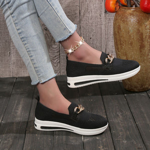 Metal buckle mesh breathable thick heel casual women's shoes