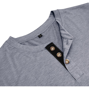 Mens Casual Round Neck Buttons Shirt Tops Soild Color Long Sleeves Slim Fit Tee