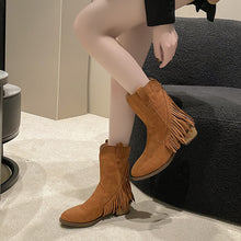 Load image into Gallery viewer, Winter tassel thick heel pointed toe high boots
