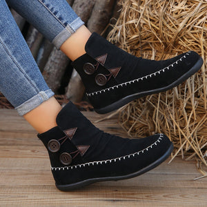 Stitched flat high-top short boots