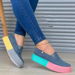 Autumn round toe fashion color block shoes for women