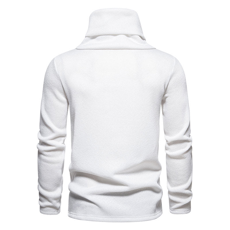 Men's Ribbed Knit Zipper Plain Stand Collar Pullover Sweater