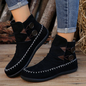 Stitched flat high-top short boots