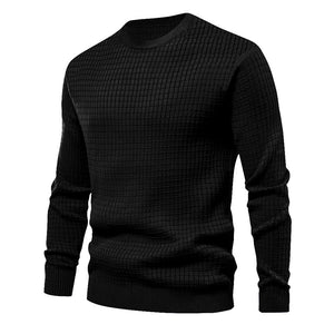 Mens Autumn And Winter Casual Loose Knitted Checkered Round Neck Hatless Versatile Long Sleeve Sweater