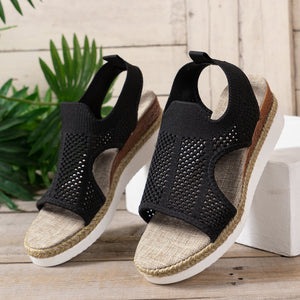 Womens Width Sandals Flat Wedge Heel Fly Weave Casual Hollow Beach Sandals