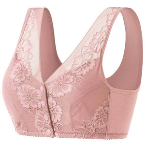 Ladies Cotton Lace Front Button Bra