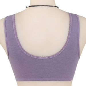 Button Front Lace Trim Soft Cotton Tank Bra