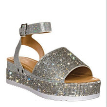 Load image into Gallery viewer, Ladies Rhinestone Buckle Fashion Platform Sandals
