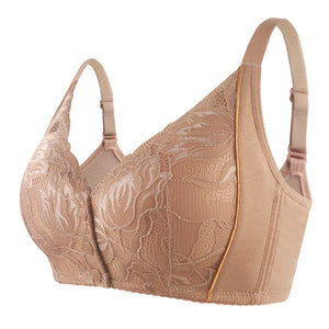 Women's lace front button shaped bra