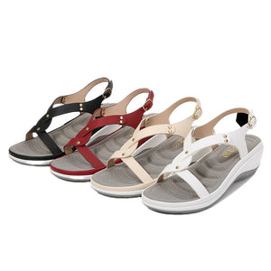 Women's Solid Round Toe Wedge Sandals